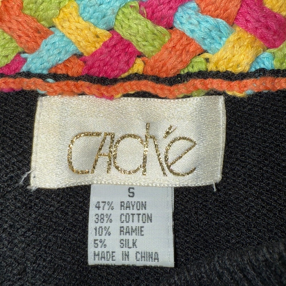 CACHE VINTAGE Black Rainbow Crochet Collar Cuffs Jeweled Buttons Sweater Small‎ - Picture 8 of 8
